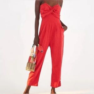 Farm Rio Red Linen Jumpsuit - Medium